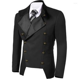 Men's Jackets Steampunk Black White Jacket Retro Vintage Coat Gothic Military Blazer Victorian Performance Costume