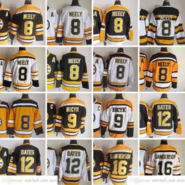 1980 Vintage Hockey 8 Cam Neely Jerseys CCM Embroidery 9 Johnny Bucyk 12 Adam Oates 16 Derek Sanderson Jersey Black White 75th Yellow Men Retro