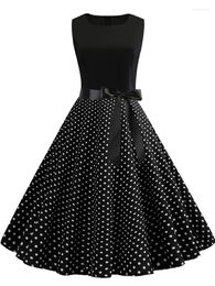 Casual Dresses 2023 Vintage Black Polka Dot Summer Dress Women Floral Pin Up Vestidos Robe Femme A-line Sleeveless V Neck Sexy Party