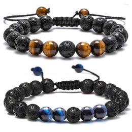 Necklace Earrings Set 2PCS Tiger Eye Turquoise Woven Lava Rock Adjustable Volcanic Bracelet