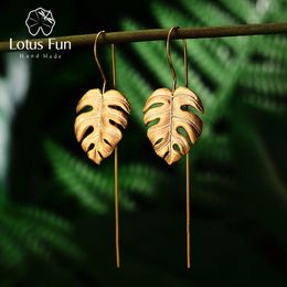 Stud Lotus Fun Real 925 Sterling Silver Creative Handmade Design Fine Jewellery 18K Gold Monstera Leaves Drop Earrings for Women Bijoux 230801