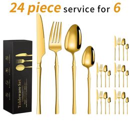 24PCS/set Stainless Steel knife fork set Small waist tableware set, Western style steak knife fork spoon