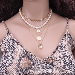 Chains Women Fashion Retro Multi-layer Pearl Coin Gemstone Pendant Necklaces Mixed Necklace Design Jewellery Gift