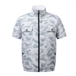 Men's Jackets 2023 Summer Air Conditioning Work Short Sleeve Collar Printed Thin Jacket With Fan