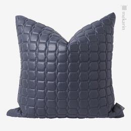 Pillow Modern Minimalist Living Room Sofa Blue Checkered Nordic Light Luxury Leather Embroidered Thread