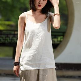 Women's Tanks Women Loose Linen Solid Colour Camis Ladies Flax Spaghetti Strap Tops Female Sleeveless 2023 Summer