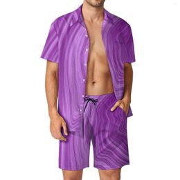 Men's Tracksuits Abstract Print Beachwear Men Sets Purple Tie-Dye Casual Shirt Set Summer Pattern Shorts 2 Piece Aesthetic Suit Large Size