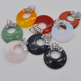 Pendant Necklaces Natural Mixed Stone Crystal/Carnelian/Sandstone/Opal Circle GEM Jewellery 1PCS S3144-S3151