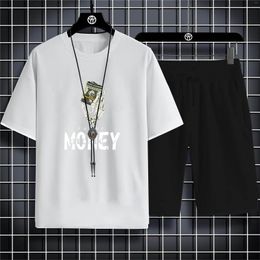 Men's Tracksuits Crew Neck T-Shirt And Shorts 2d Cash Print Simple Clean Fashion Casual Oversized Loose Youth Trend Suitable For Summer