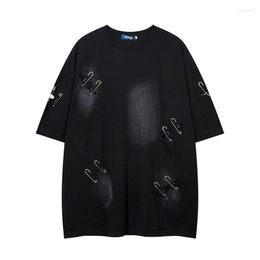 Men's T Shirts Oversized Trendy Brand Design With A Sense Of Pin Short Sleeved T-shirt For Super High Street Torn Hole Top
