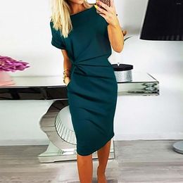 Casual Dresses Fashion Solid Colour Formol Party Dress Short Sleeve Elegant Summer Outfits For Women 2023 Office Lady Business