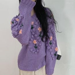 Women's Sweaters Mori Girl Vintange Hand Crochet Solid Flower Embroidery Sweater Women 2023 Autumn Winter O-neck Knitted Pullover Jumpers