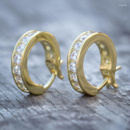 Hoop Earrings Exquisite Small Round For Women Men Accessories Delicate Cubic Zircon Gold Colour Earring Daily Wear Luxury Jewellery