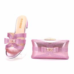 Sandals Wedding Shoes bag Set Women Pink Crystal Diamond Sparkling Wholesale Plus Size can match Evening Dress Party Wedding Gold Silver 230802