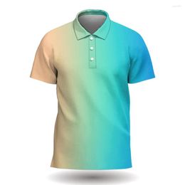 Men's Polos Colour Gradient Printed Summer Button Down Collar Polo Shirt Oversized Casual Short Sleeve Fashion Sweatsuit Men Clothing