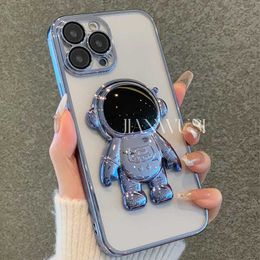 Cell Phone Cases Astronaut stand clear plating case for iphone 13 pro max 11 12 x xr xs max 7 8plus Camera lens protector glass film cover L230731