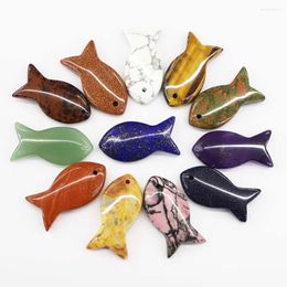 Pendant Necklaces 6pcs/lot 2023 Novelty Natural Stone Carved Fish Crystal Agate Necklace Fashion Charm Diy Jewelry Accessorie Wholesale