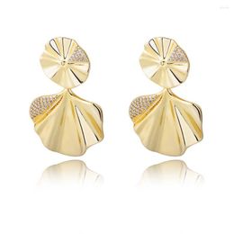 Dangle Earrings Minimalist Unique Women Jewelry Oceanic Shell Drop Scalloped Ruffle Waves Brass With Cubic Zirconia