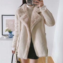 Women's Down Women European And American Style Plus Velvet Double-sided Coats Fur Lamb Hair Solid Patchwork Zipper Jackets Design Casual