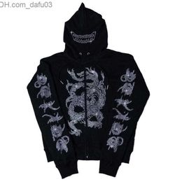 Men's Hoodies Sweatshirts Large promotion zipper autumn/winter Gothic men's and women's clothing Harajuku fashion Rhinestone loose hooded cardigan Z230802