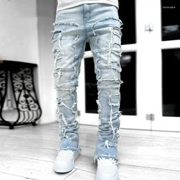 Men's Jeans Korean Casual Pants Tassel Design High Street For Men Patch Male Denim Straight American Fashion