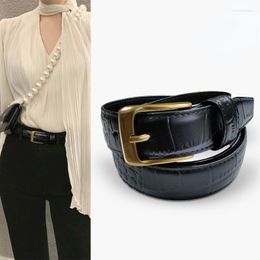 Belts Genuine Leather Simple Versatile Crocodile Pattern Women's Thin Belt Decoration With Dress Fashion Casual Trouser Straps