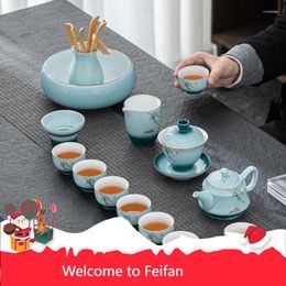 Bowls Feifan Gradient Green Suit Jade Tea Set For Office And Home Use Teapot Teacup Cover Bowl Simple Gift Box