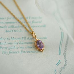 Chains LAMOON Retro Necklace For Women Natural Amethyst Gemstone Pendant 925 Sterling Silver Gold Plated Chain Fine Jewelry Party NI080