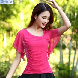 Stage Wear Latin Dance Clothes Tops Short-Sleeved Women's Square