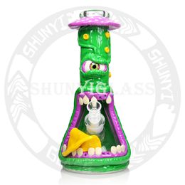 12.5 Inches glass Pipes Hookah Dab rig Smoke water pipe 3D Hand Painting Luminous items beaker 7 mm thickness base cool bongs Oil rigs recycler bong 14.4 mm bowl Halloween