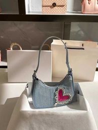 Barbiecoress This year's popular denim bag 2023 new French niche rhinestone underarm bag for women with a high-end feel 230802