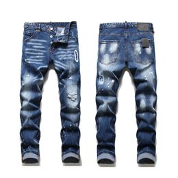 men designer jeans women ripped pants blue skinny stretch motorcycle knee hole long straight denim trousers trendy hip hop streetwear