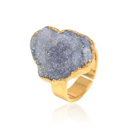 Milky Way Agate Stone Ring Gold Plated Bridal Wedding Resizable Open Finger Jewellery for Women