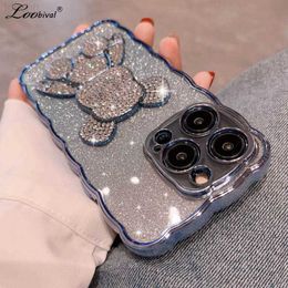 Cell Phone Cases Cute Glitter Diamond Bear Case for iPhone 13 14 Pro Max 12 11 X Xr Xs Max 8 7 Plus SE 2 Curly Plating Soft Silicone Luxury Cover L230731