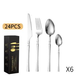 24PCS/set Stainless Steel knife fork set Small waist tableware set, Western style steak knife fork spoon with box