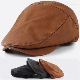 Berets Men's Leather Beret Hunting Cap Sports Hat Beanie Trucker