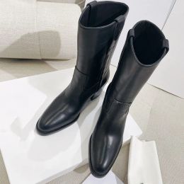 High quality brand cavalry boots short and fat western Cowboy boot pointy toe classic fashion women's half boots luxury designer shoe factory shoes versatile boots