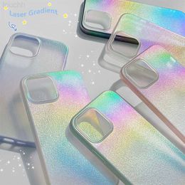 Cell Phone Cases Luxury Matte Laser Gradient Rainbow Translucent Phone Case For iPhone 14 13 12 11 Pro Max Shockproof Hard Acrylic Bumper Cover L230731