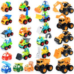 Diecast Model Cartoon Engineering Car Toy Inertia Mini Alloy Four wheel Drive Excavator Roller Obstacle Clearing Cloud Ladder Boy 230802