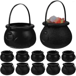 Plates 12 Candy Pots Buckets Children Hand- Held Jars Black Holders With Handle For Party ( 6 Witch And