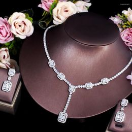 Necklace Earrings Set Fashion Gorgeous Cubic Zirconia Silver Colour Geometric Square Wedding Bridal Party Jewellery For Women ZK30