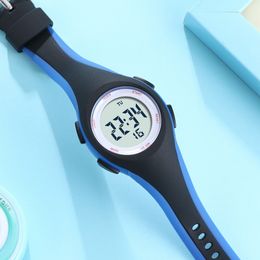 어린이 시계 Ohsen Kids Sport 시계 50m 방수 블루 실리콘 전자 손목 시계 스톱워치 어린이 디지털 시계 소년 소녀 230802