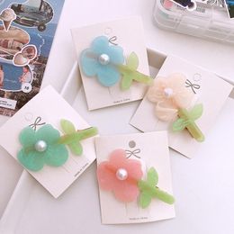 Hair Accessories Spring Summer Acrylic Colourful Flower Pearl Simple Clips For Girl Children Cute Kawaii Fancy Hairpin Fashion