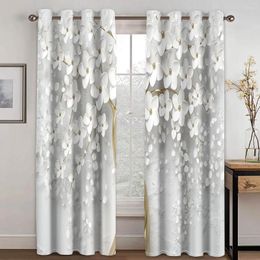 Curtain Floral White Embossed Flowers Elegant Two Curtains 2 Pieces Thin Drape For Living Room Bedroom Window Decor