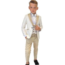 Ring Bearer Boy Suits For Wedding Suit Tuxedo Costume 3 Pieces Child Ivory Jacquard Jacket Sets Flower Boys Formal Party Suit Kids232J