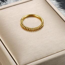 Wedding Rings Simple Gold Plated Beads Ring For Women Girl Stainless Steel Engagement Fashion Luxury Valentine Jewelry Gift Wholesales