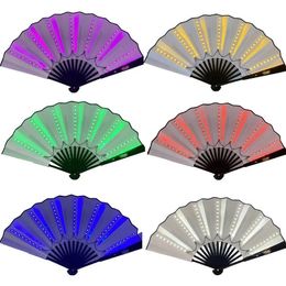 Party Decoration Luminous Folding Rave Fan 13inch Led Play Colorful Hand Held Abanico Fans For Dance Neon DJ Night Club Party SN4430