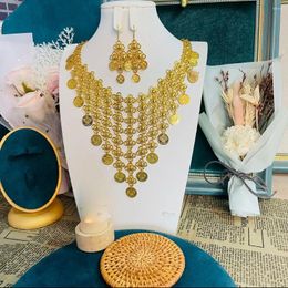 Necklace Earrings Set N Dubai 24K Gold Plated Women's Jewelry Bridal Wedding Party Accessories 0005