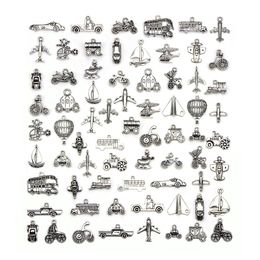 Mixed 70 Designs Retro Silver Colour Traffic Transportation Pendant Fitting Vehicle Ship Aircraft Charms DIY Jewellery Accessories 70311J