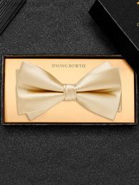 Neck Ties High quality men's gold bow knot groom's wedding high-end men's set formal bow knot solid Colour fashionable champagne bow knot Z230802